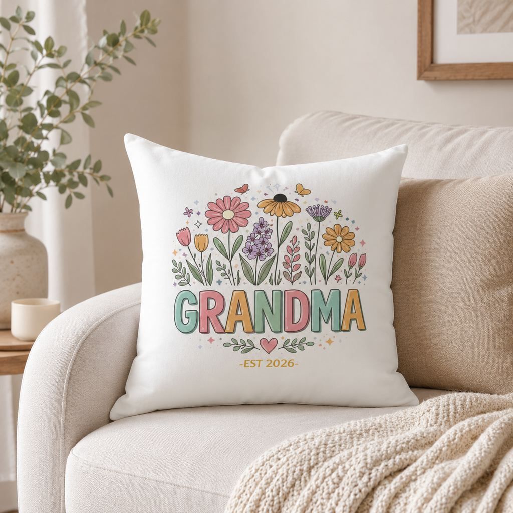 Grandma EST Personalized Pillow – New Grandma Floral Gift
