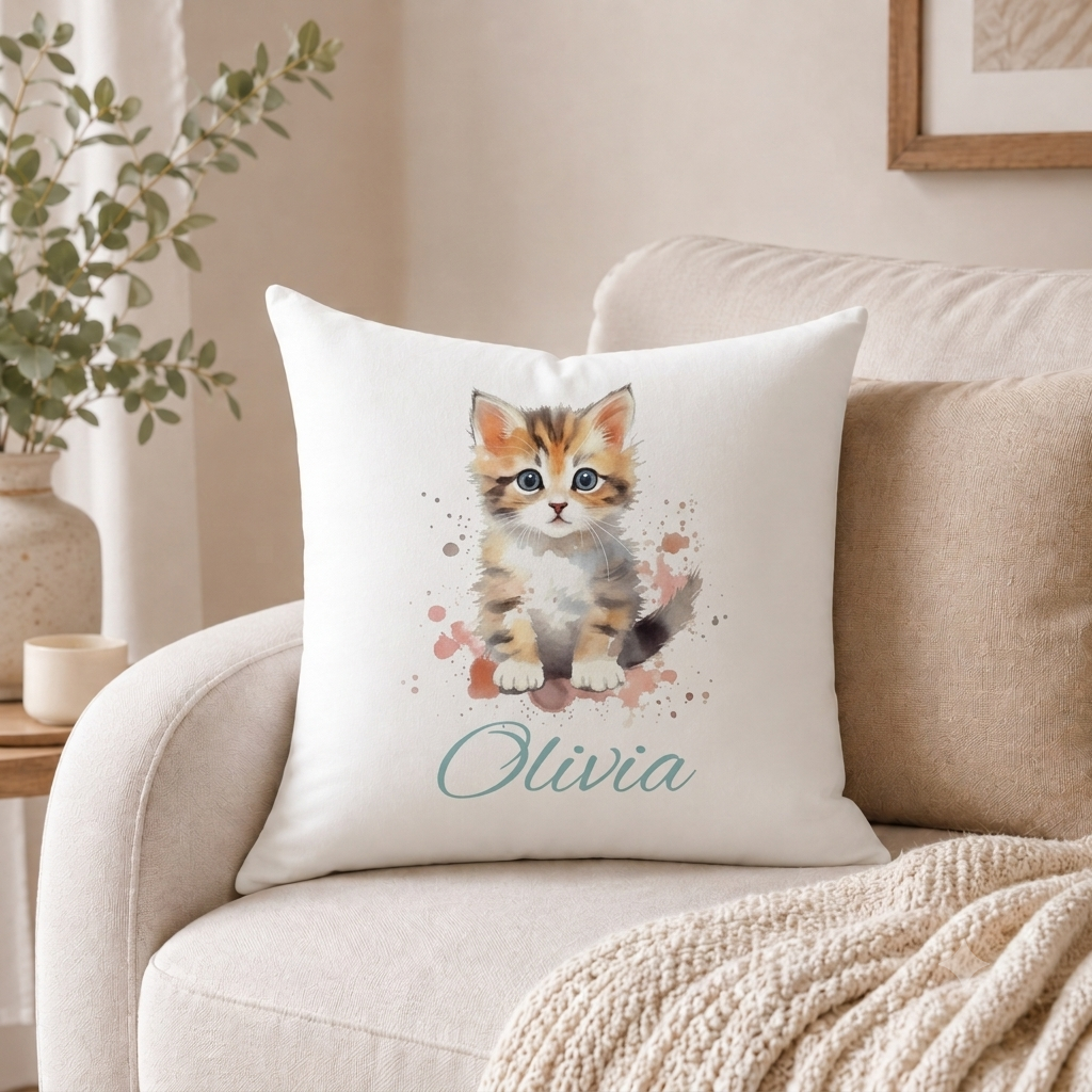Personalized Kitten Name Pillow – Custom Cat Gift for Girls