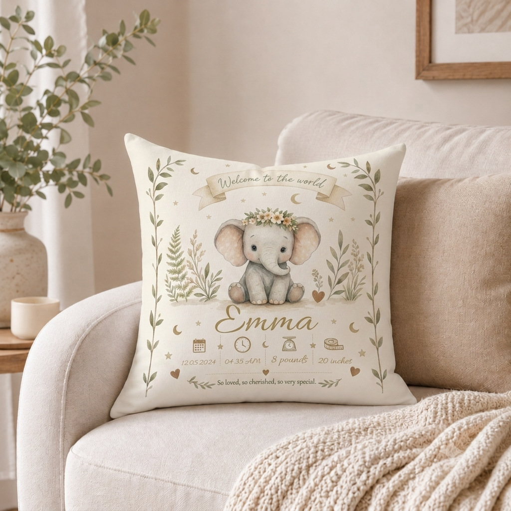 Personalized Baby Birth Stats Pillow – Custom New Baby Gift