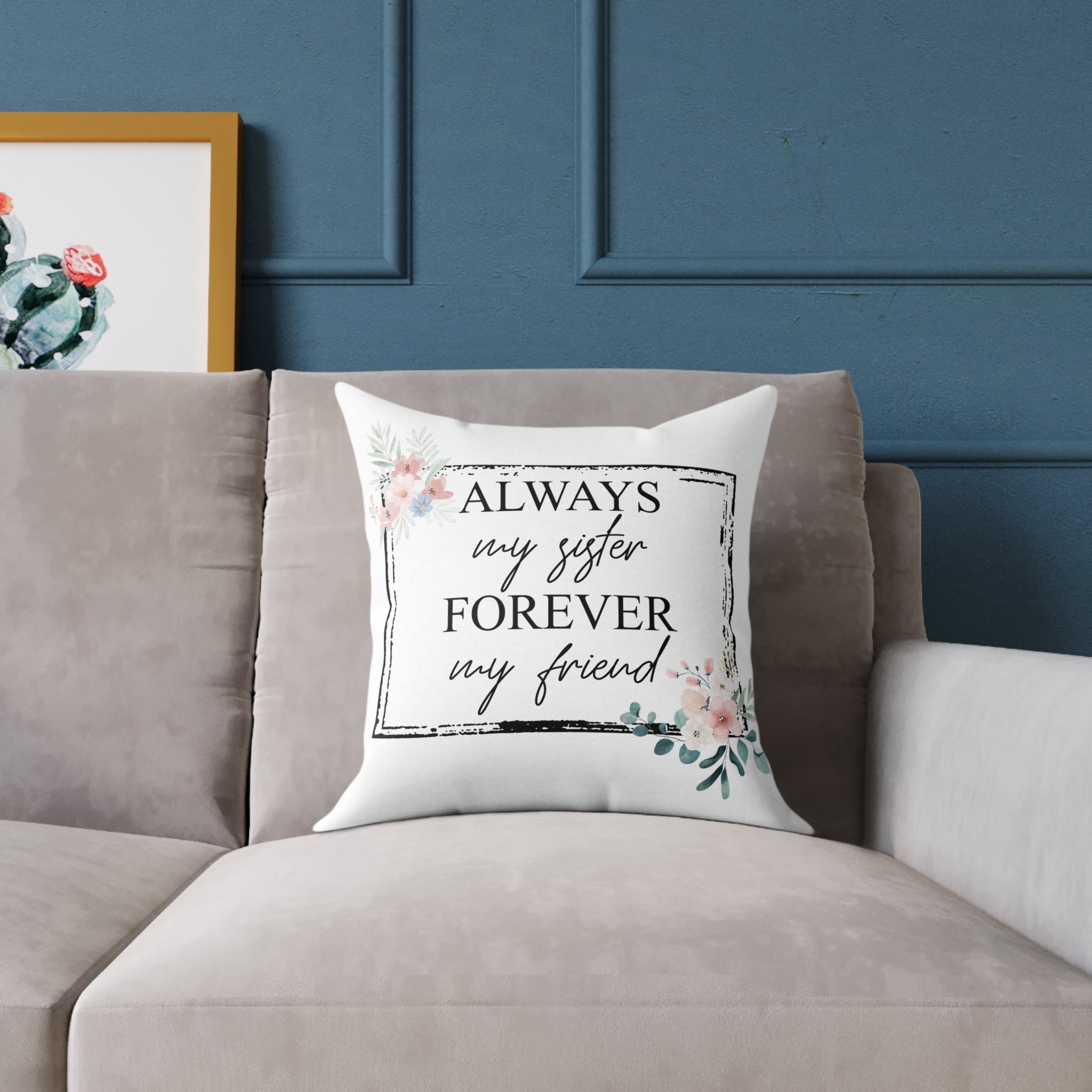 Close-up of floral corner detail on sister pillow