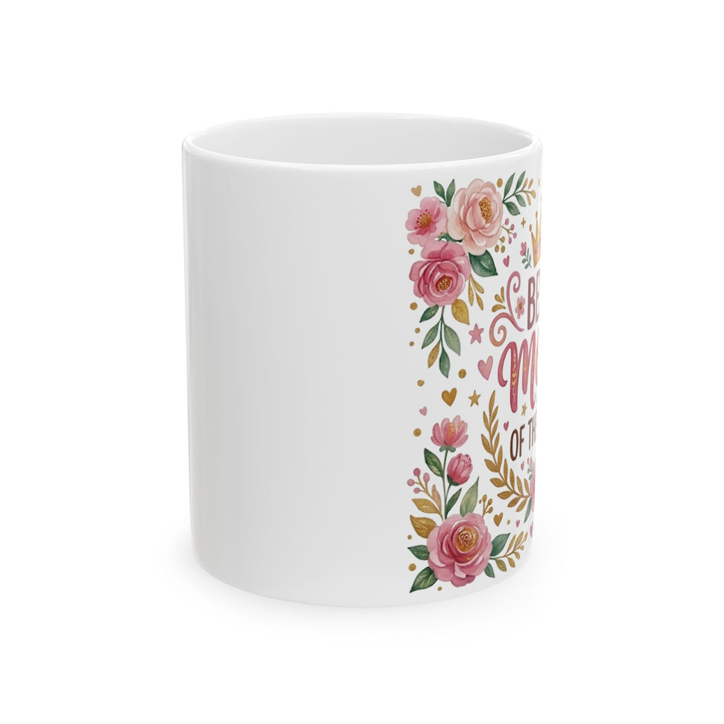Floral crown Best Mom mug close-up of pink watercolour flower design