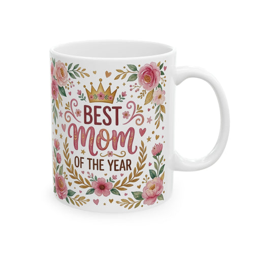 Best Mom of the Year mug with floral crown design – perfect Mother's Day gift