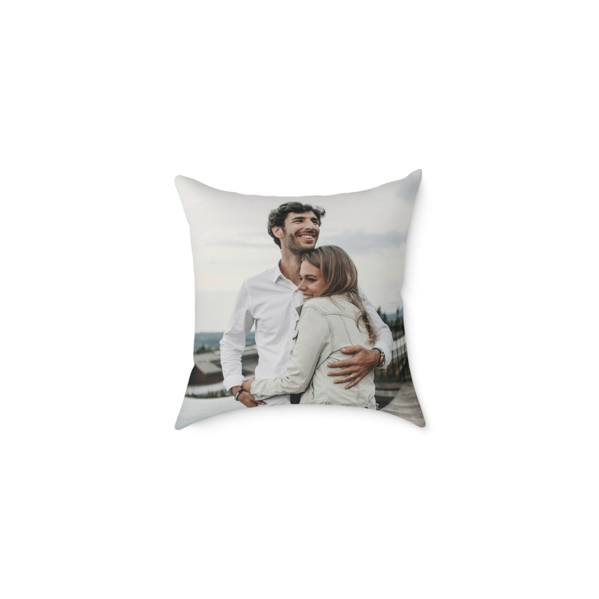 Custom photo pillow with full-bleed couple portrait print — main product shot