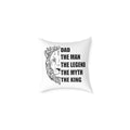 Dad The Man The Legend lion pillow with bold black typography — main product shot