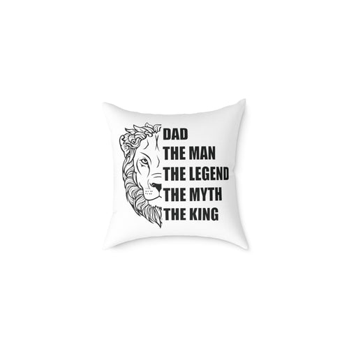 Dad The Man The Legend lion pillow with bold black typography — main product shot
