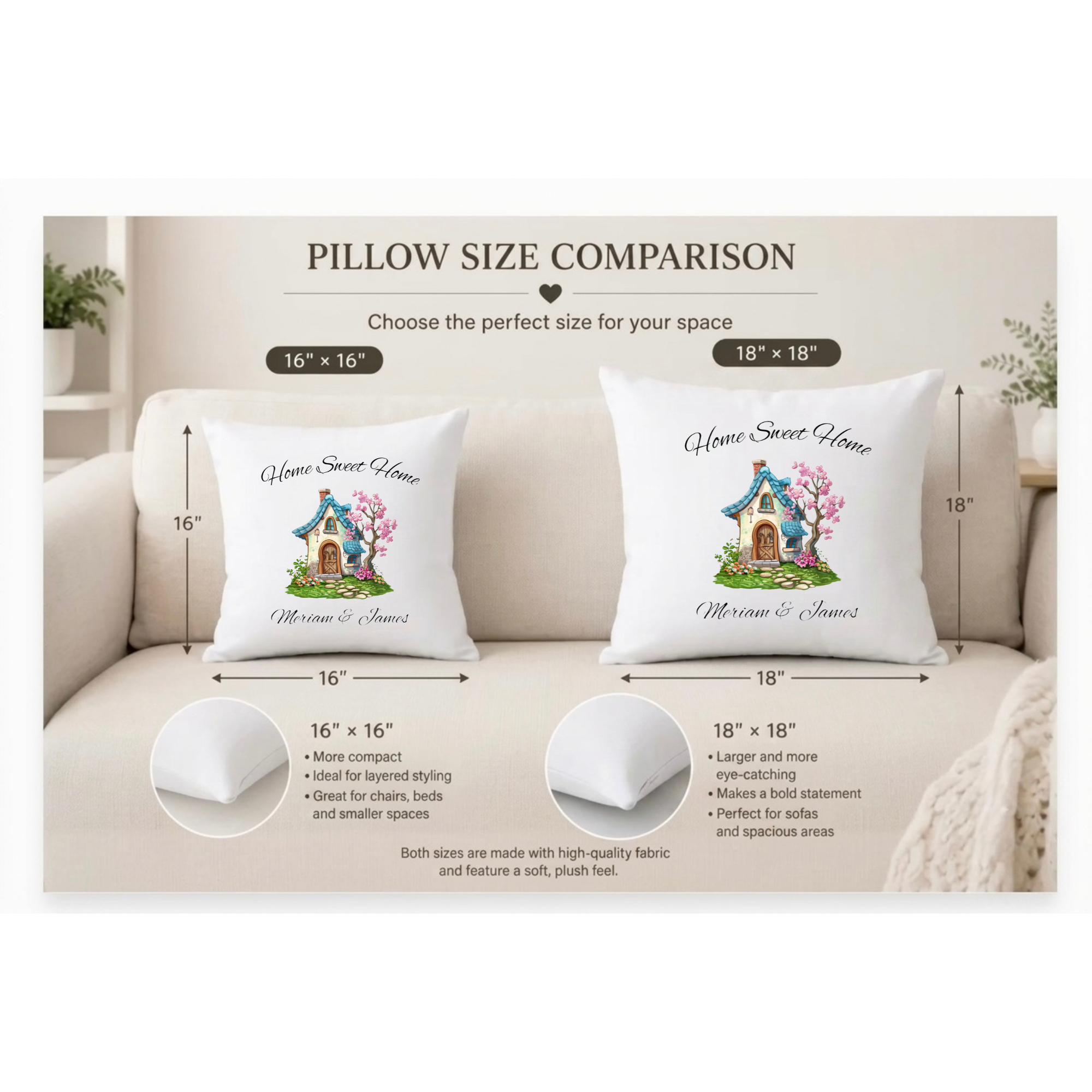 Home Sweet Home Personalized Pillow – Couples Housewarming Gift