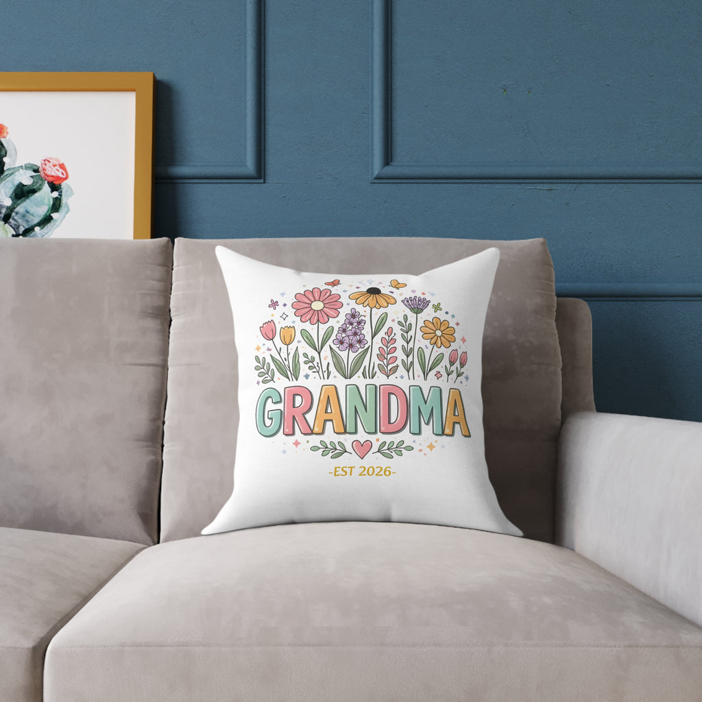 Grandma floral pillow styled on a sofa — thoughtful grandparents day gift