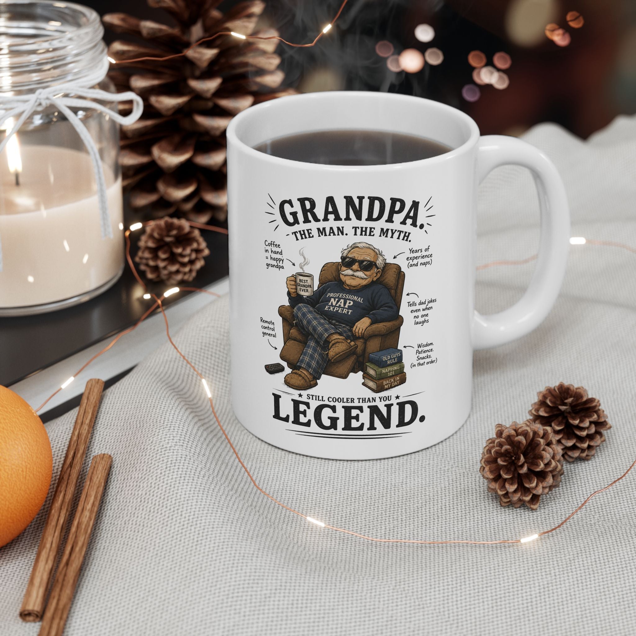Grandpa legend coffee mug on kitchen table – birthday gift for grandpa