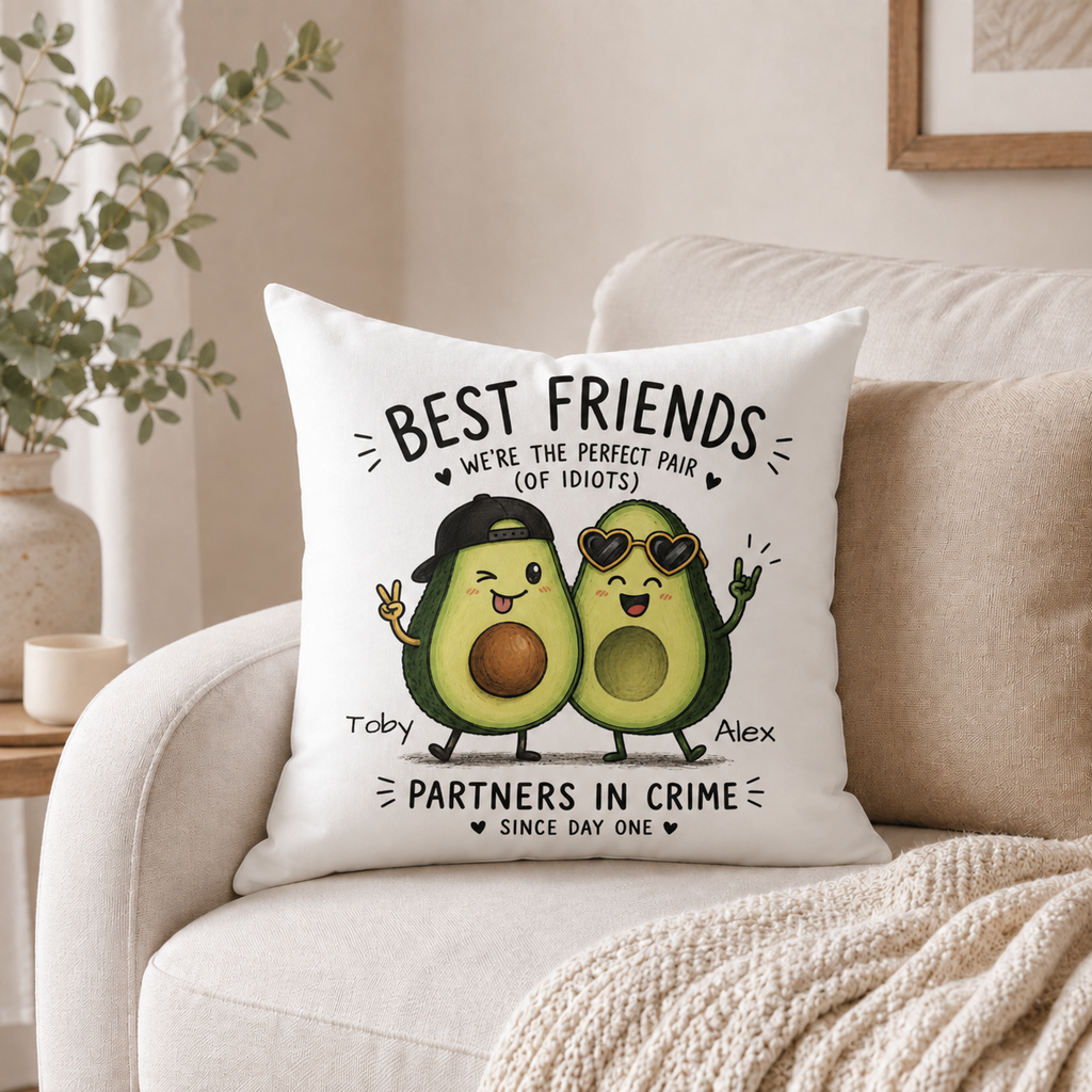 Funny BFF avocado pillow – partners in crime since day one design