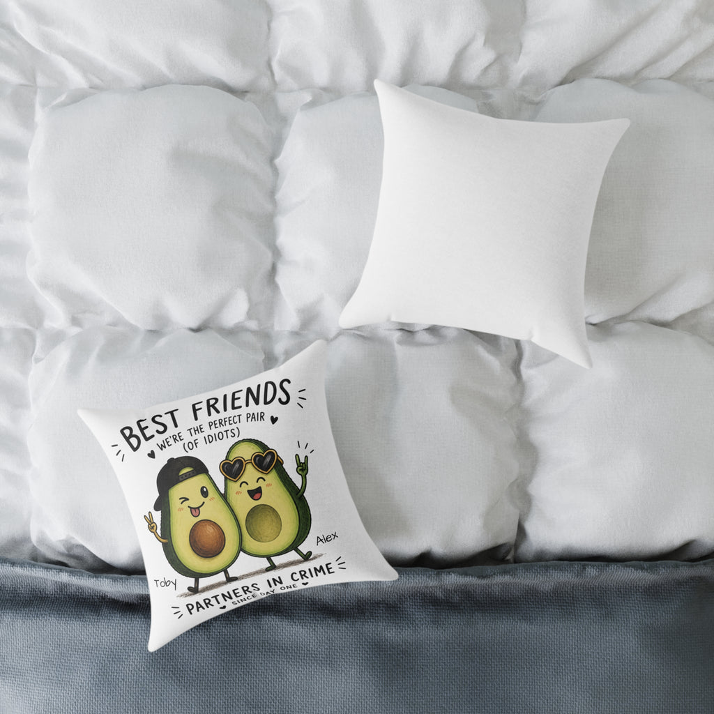 Best friends avocado pillow close-up of cute illustrated characters with sunglasses