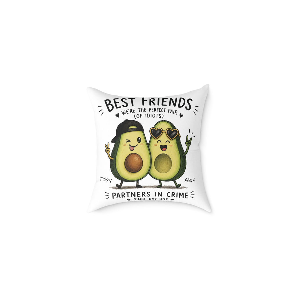 Personalized best friends avocado pillow with custom names Toby and Alex