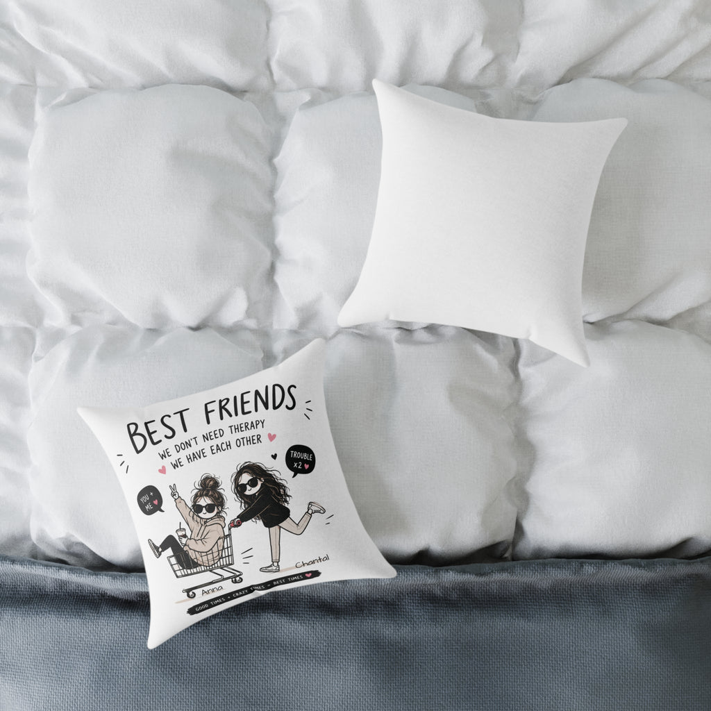 Best friends personalized pillow close-up of custom name detail
