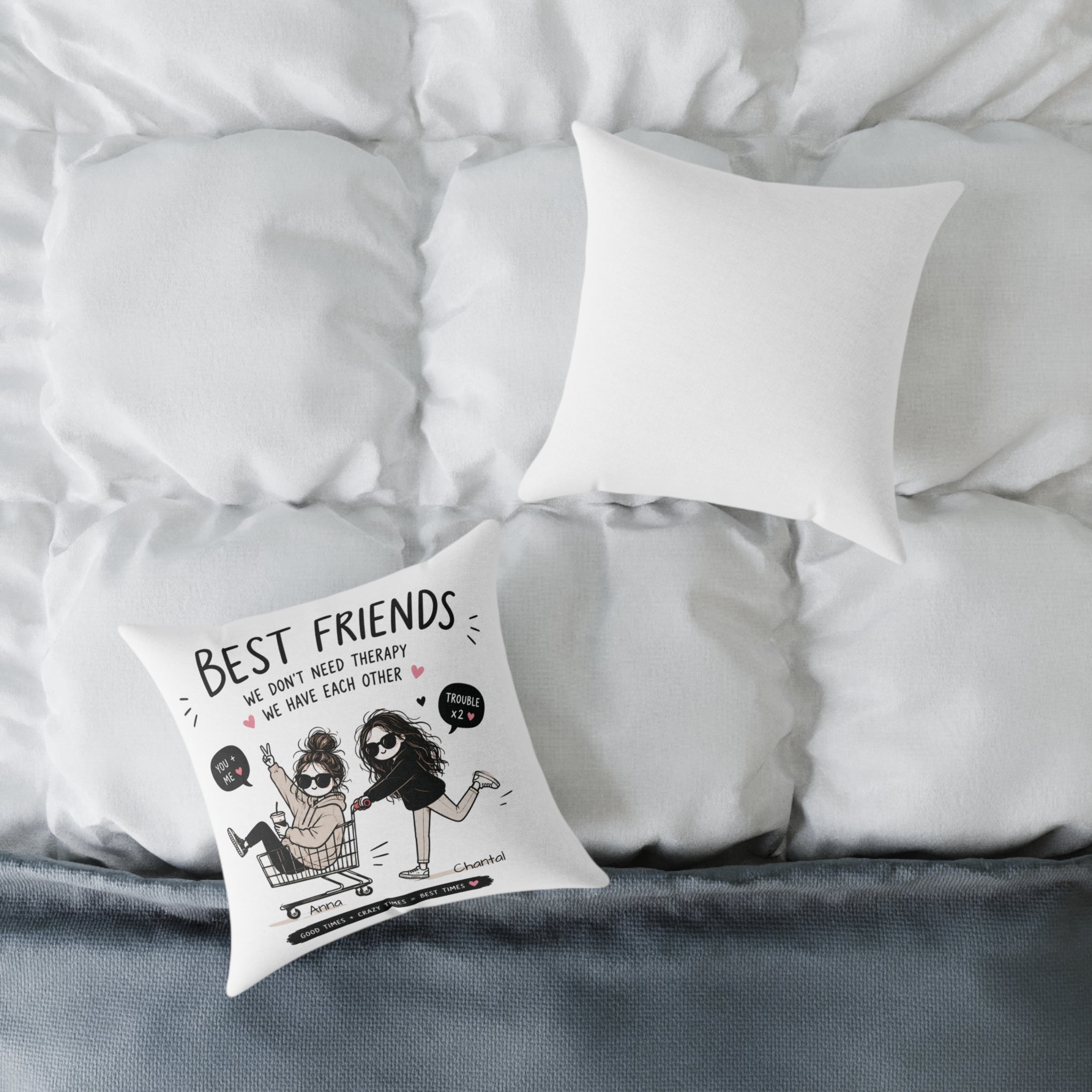 Best friends personalized pillow close-up of custom name detail