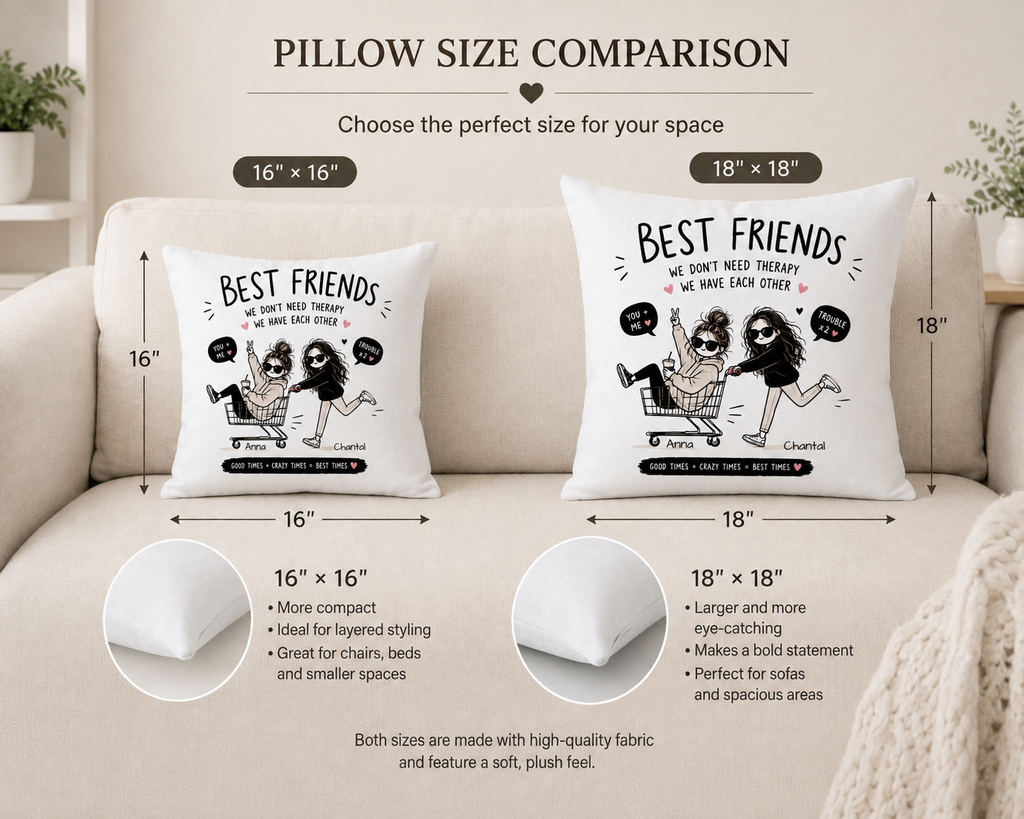 Personalized best friends pillow in home setting – perfect birthday gift for BFF
