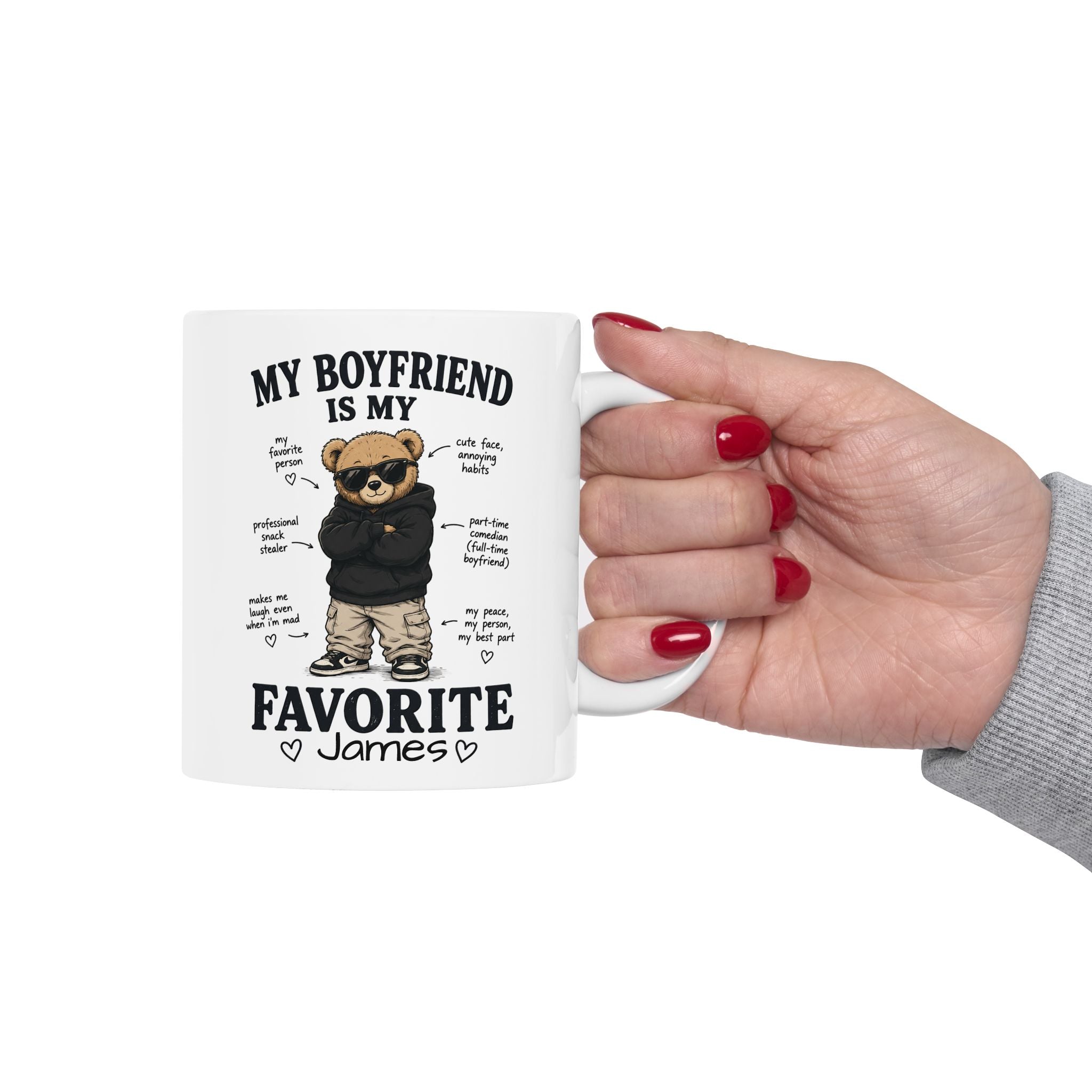 Funny bear boyfriend mug with custom name – perfect birthday gift for boyfriend