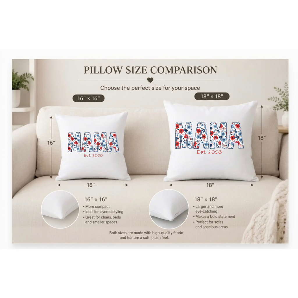 DAD EST pillow size guide 18x18 option