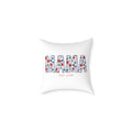 Personalized MAMA EST pillow with bold floral lettering on white background