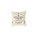 Personalized professional cuddler pillow with custom name on cream badge design