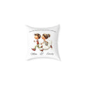 Personalized wedding couple pillow with bride and groom illustration and custom names