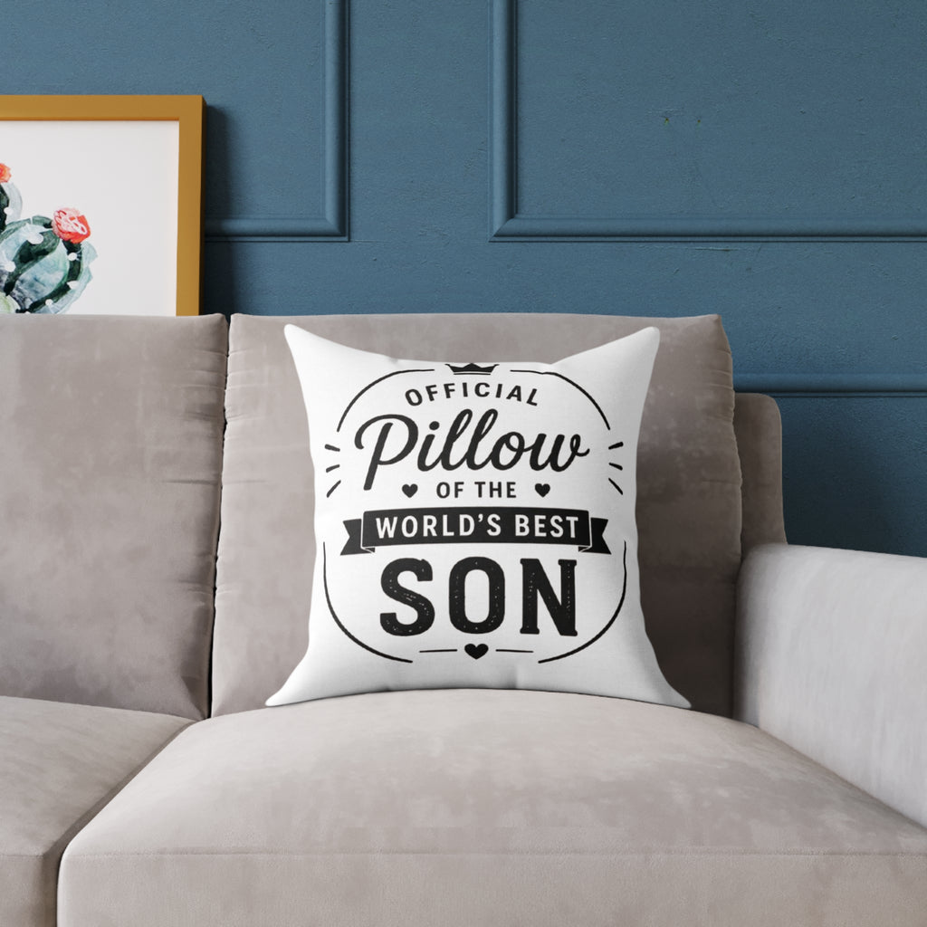 Funny son gift pillow in home setting – world's best son badge design